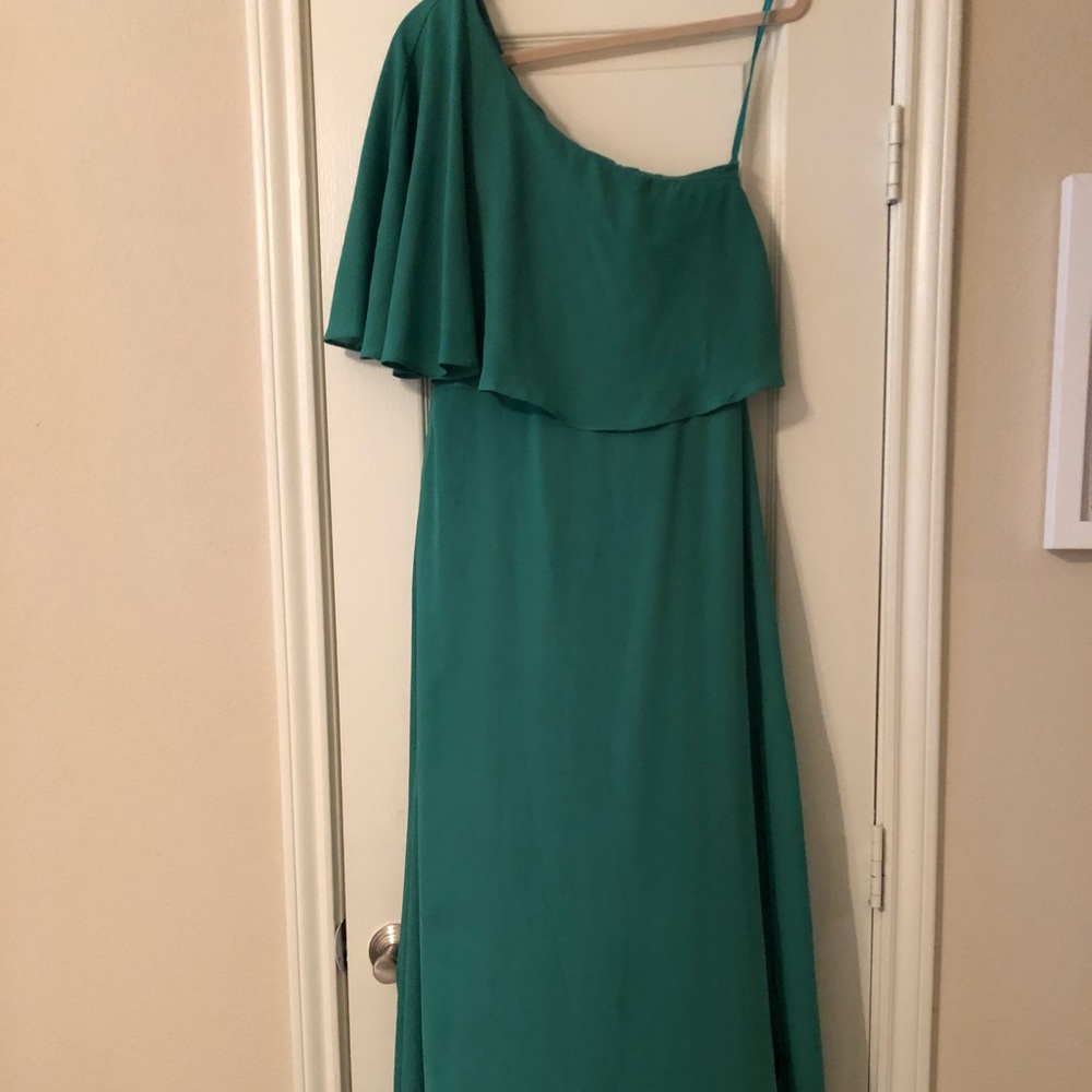 Lulus emerald Green One shoulder long dress - Picture 5 of 9